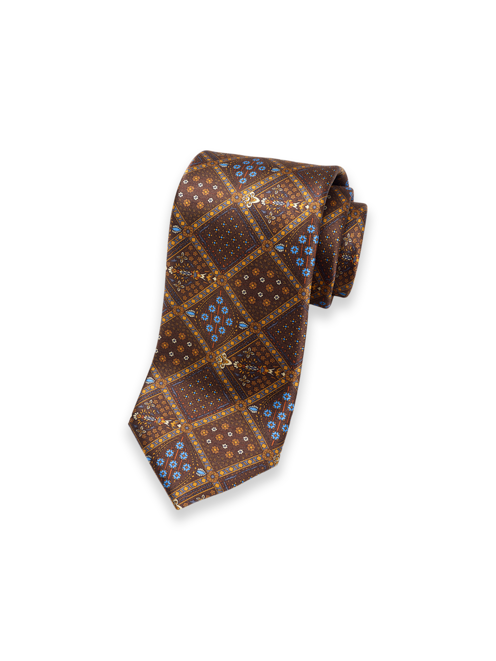 Product Image of Medallion Printed Italian Silk Tie-Brown/Blue