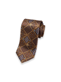 Medallion Printed Italian Silk Tie - Brown/blue