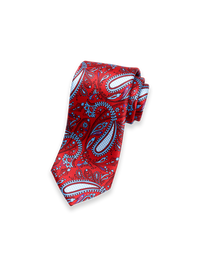 Paisley Printed Italian Silk Tie - Red