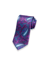 Paisley Printed Italian Silk Tie - Purple