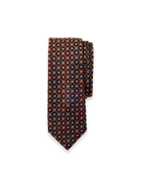 Geometric Woven Silk Tie - Brown/navy