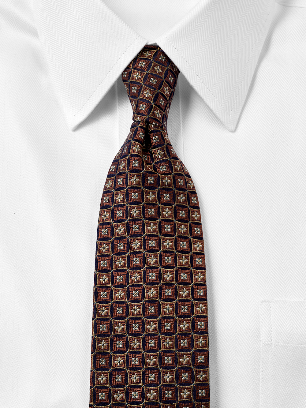Alternate Shot of Men's Brown/Navy Geometric Neckwear  - 1
