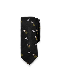 Dog Motif Woven Silk Tie - Black Multi