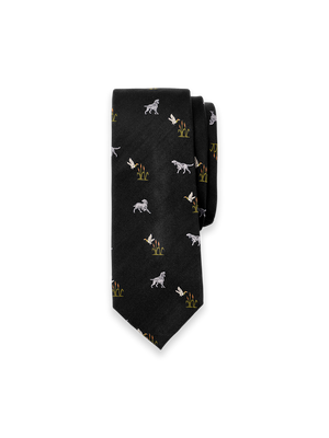 Dog Motif Woven Silk Tie - Black Multi