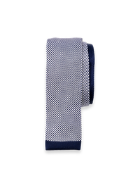 Houndstooth Knit Silk Tie - Navy/white