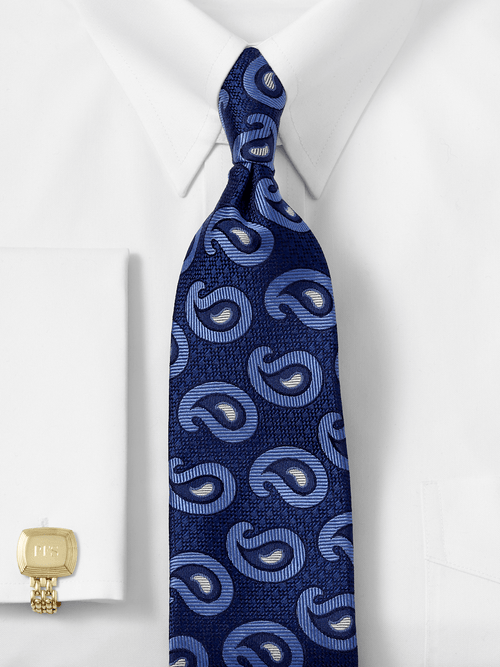 小物 Neck tie Cotton Paisley Print (Navy ) Navy and Light Blue Small Paisley Print Silk Tie by Proper Cloth