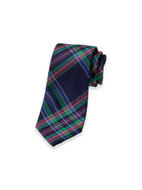 Tartan Plaid Woven Silk Tie - Navy Multi