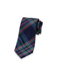 Tartan Plaid Woven Silk Tie - Navy Multi