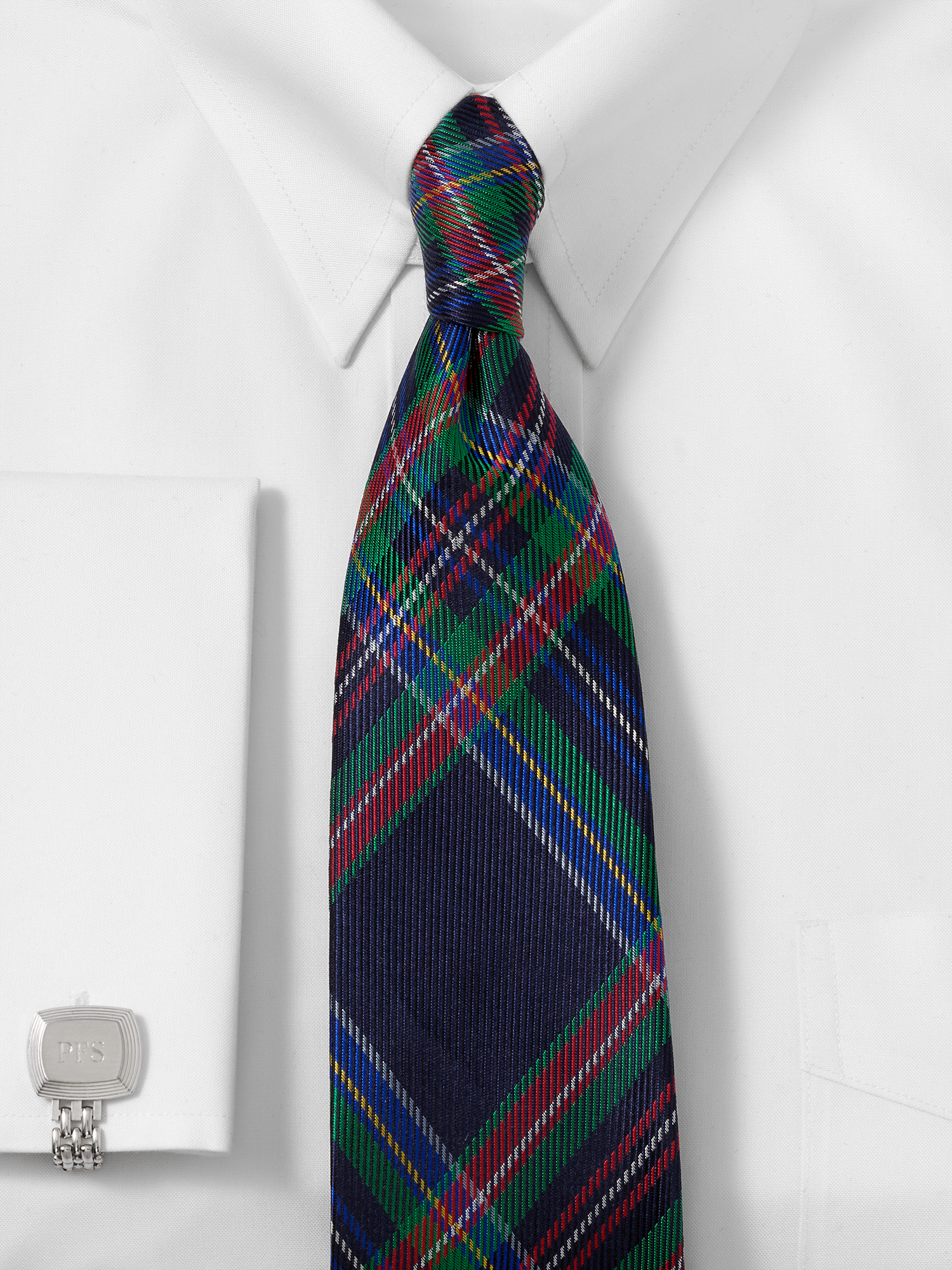 Tartan Plaid Woven Silk Tie - Navy Multi