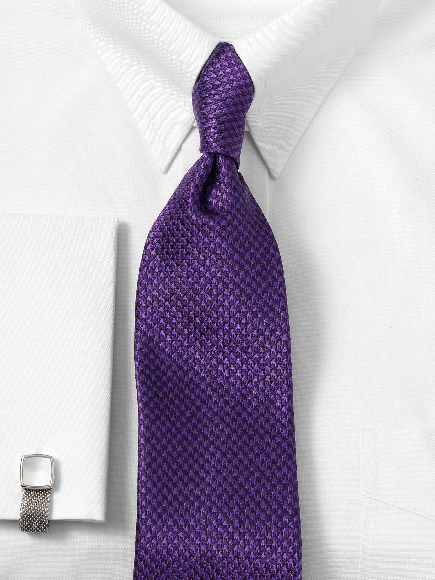 Houndstooth Woven Silk Tie - Purple