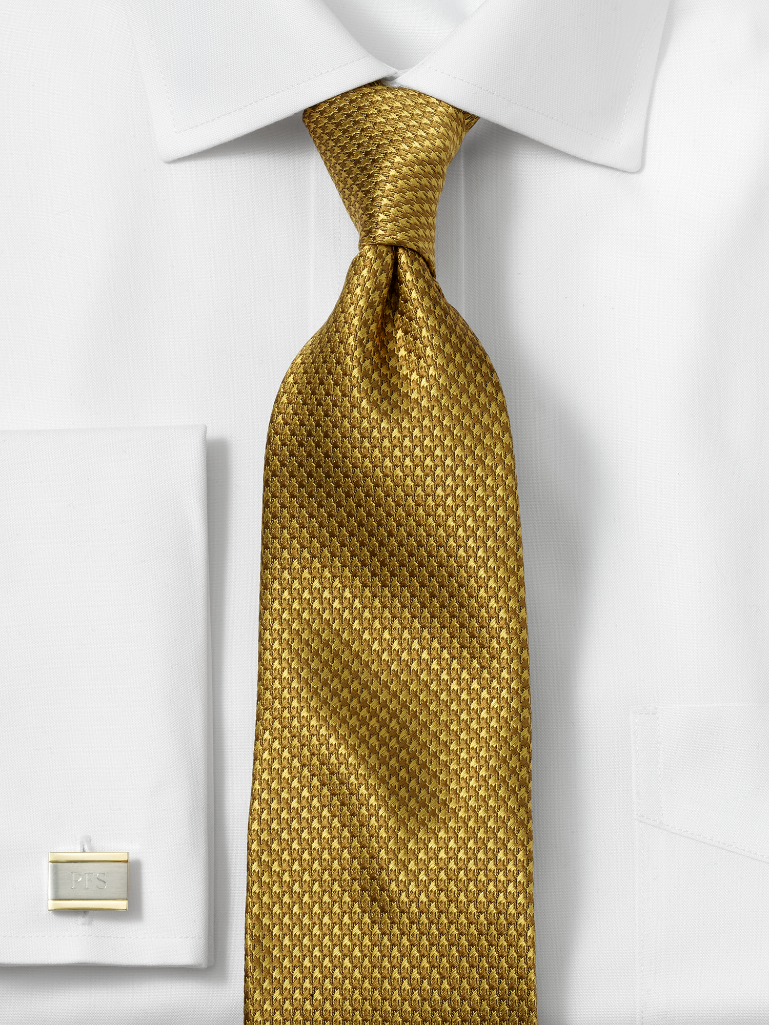 Houndstooth Woven Silk Tie - Gold