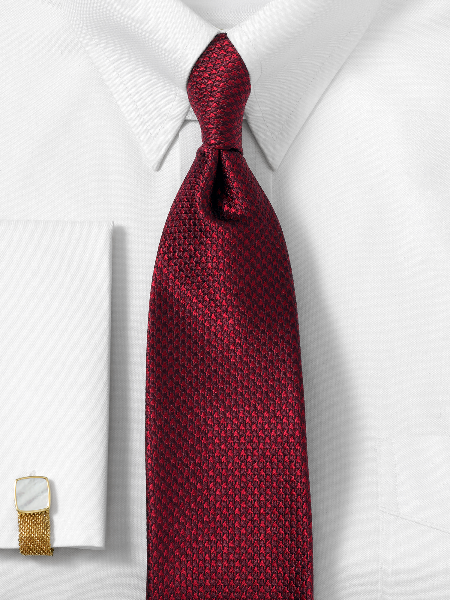 Houndstooth Woven Silk Tie - Burgundy