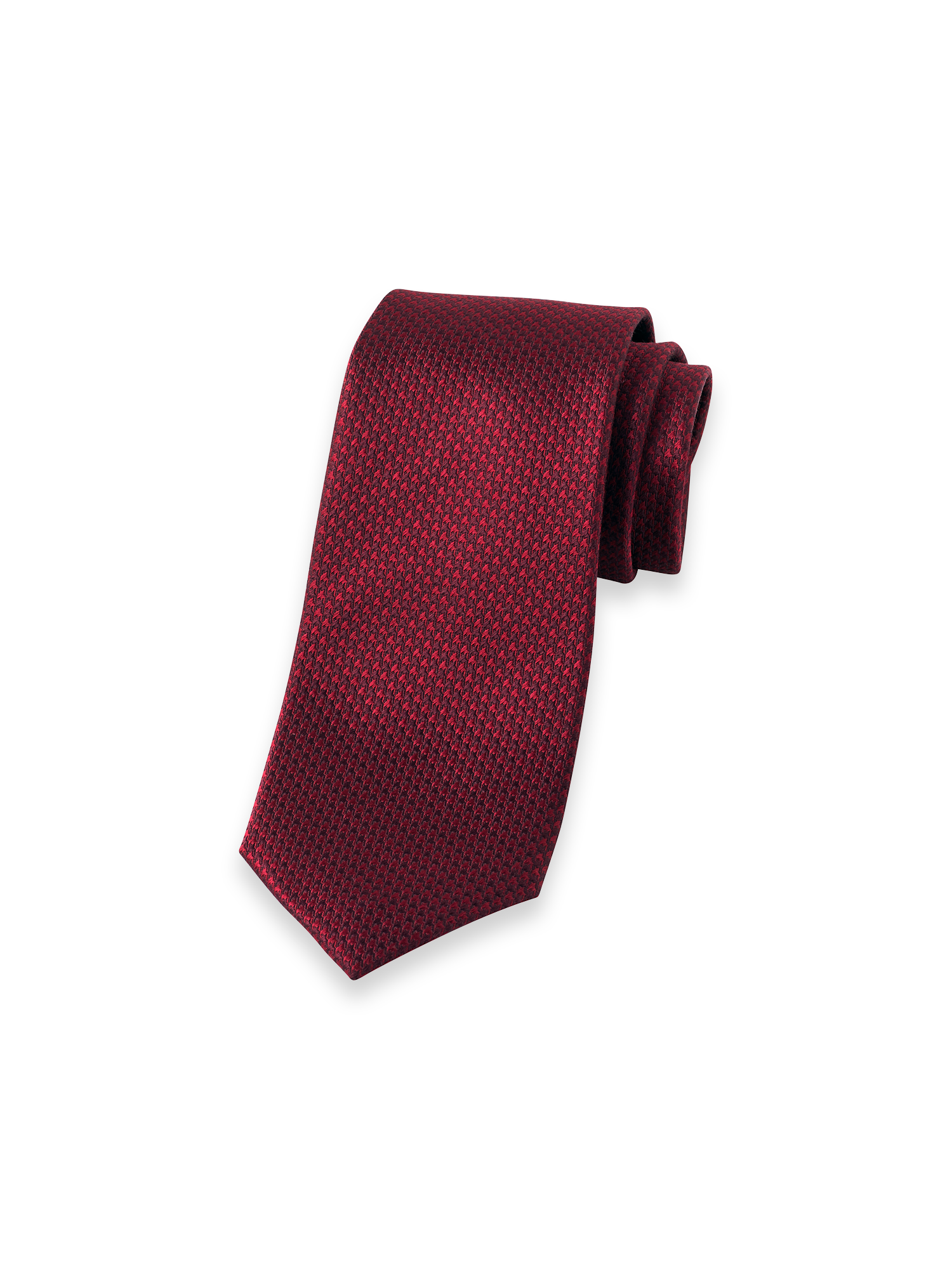 Houndstooth Woven Silk Tie - Burgundy