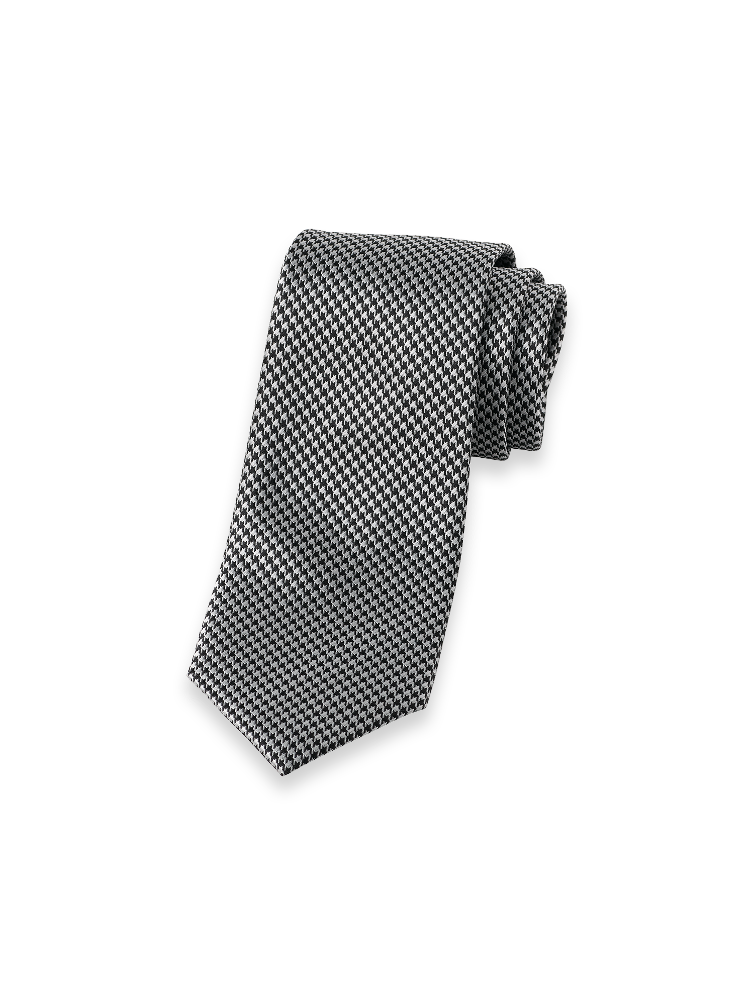 Houndstooth Woven Silk Tie - Black/grey