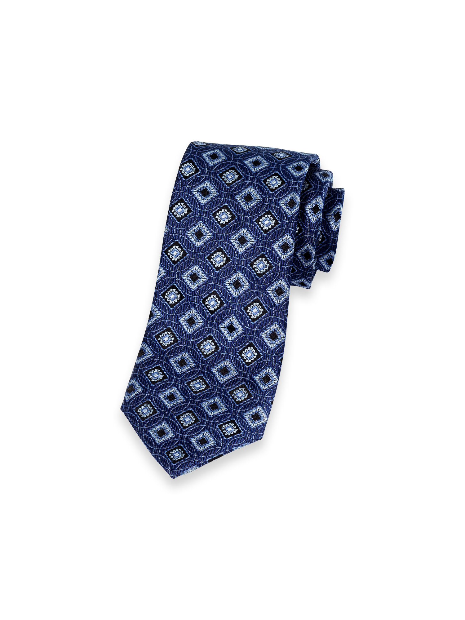 Medallion Woven Silk Tie - Navy