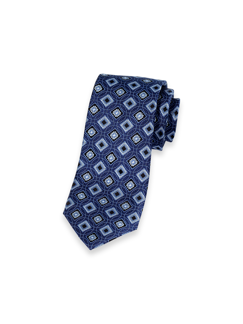 Product Image of Medallion Woven Silk Tie-Navy