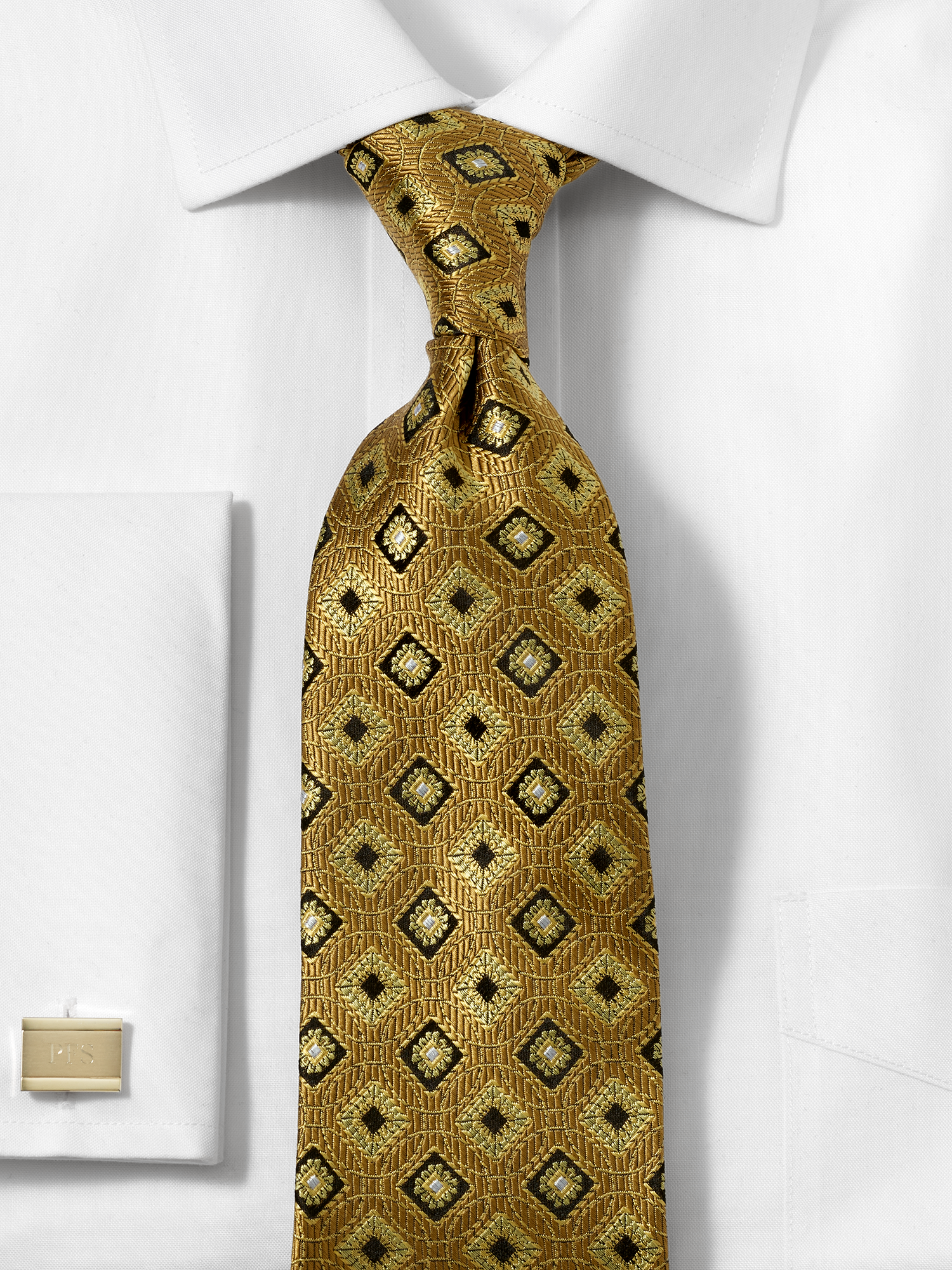 Medallion Woven Silk Tie - Gold