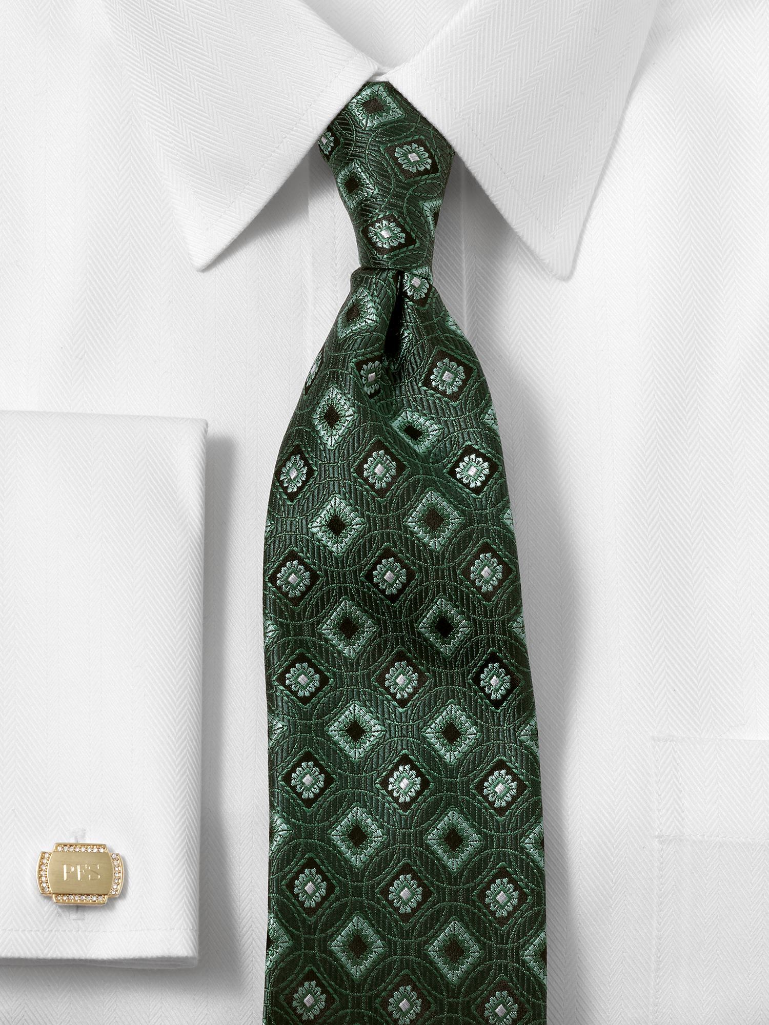 Medallion Woven Silk Tie - Green