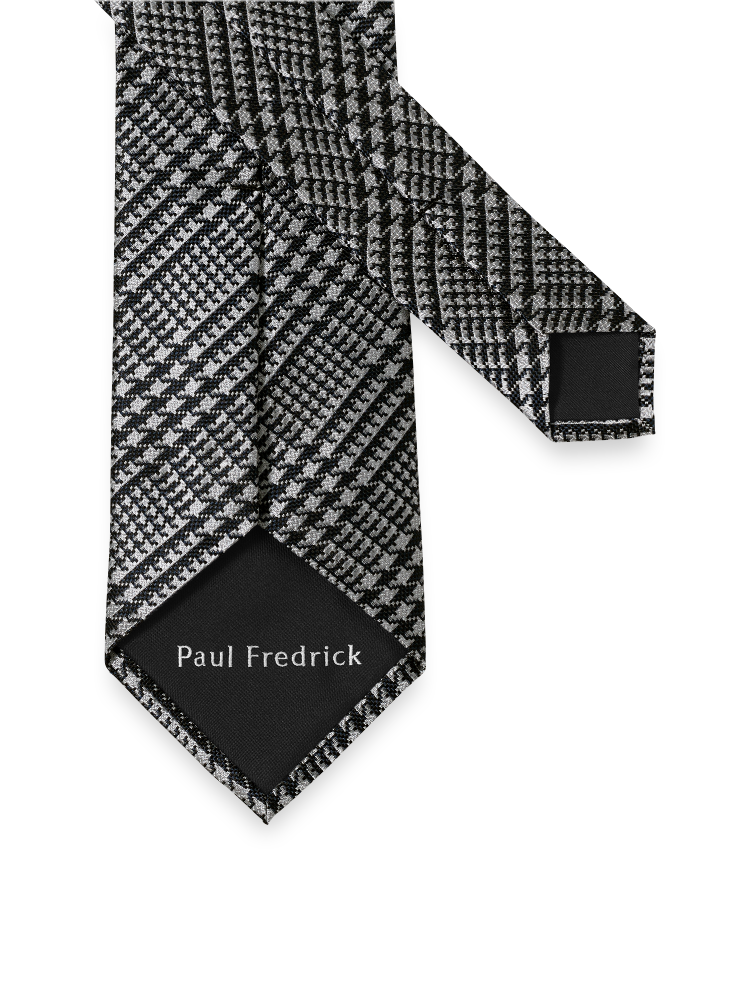 Houndstooth Plaid Woven Silk Tie - Black/grey
