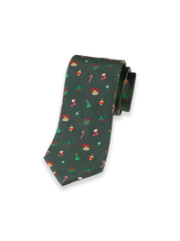 Christmas Motif Woven Silk Tie - Green Multi