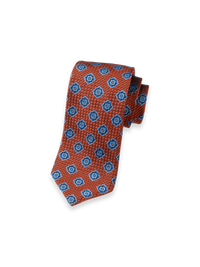 Medallion Woven Silk Tie - Orange/blue