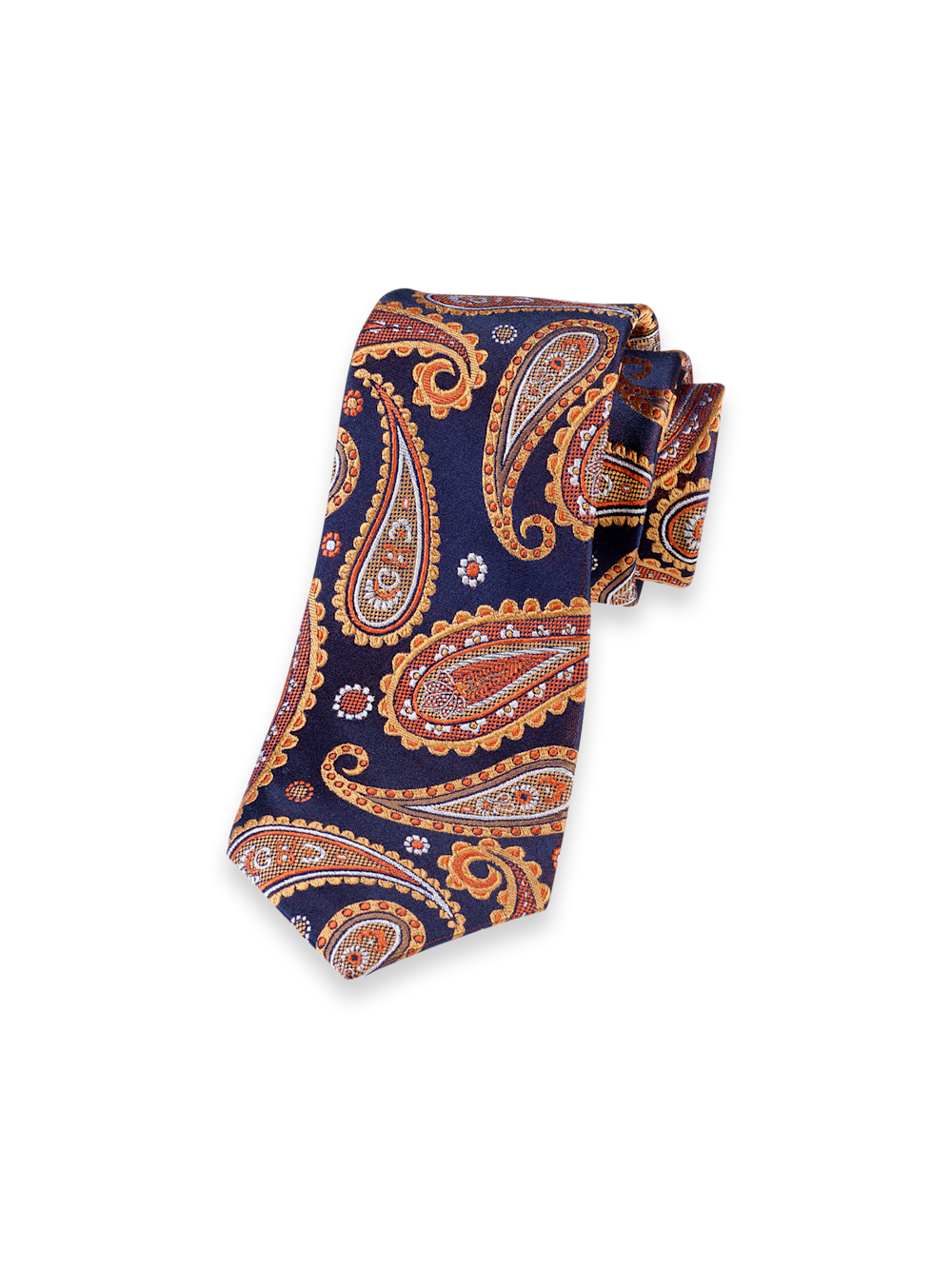 Product Image of Paisley Woven Silk Tie-Navy/Orange