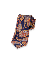 Paisley Woven Silk Tie - Navy/orange