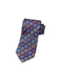 Geomteric Woven Silk Tie - Navy Multi