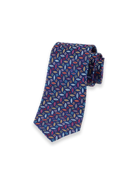 Geometric Woven Silk Tie - Navy Multi