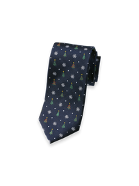 Christmas Motif Woven Silk Tie - Navy Multi