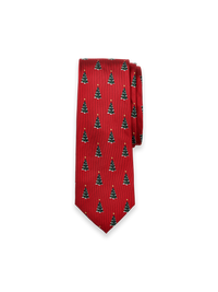Christmas Tree Woven Silk Tie - Red/Green