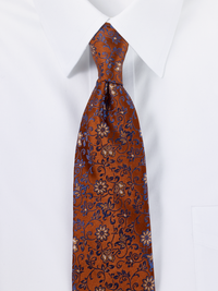 Floral Woven Silk Tie - Navy/Rust
