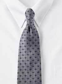 Geometric Woven Silk Tie - Grey/Blue