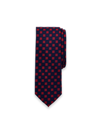 Geometric Woven Silk Tie - Navy/Red