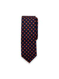 Geometric Woven Silk Tie - Navy/Orange