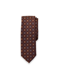 Geometric Woven Silk Tie - Brown/Navy