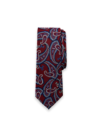 Paisley Woven Silk Tie - Red/Navy