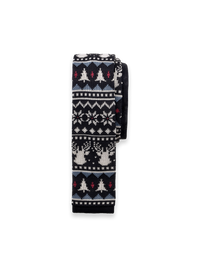 Christmas Motif Knit Silk Tie - Navy Multi
