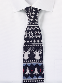 Christmas Motif Knit Silk Tie - Navy Multi