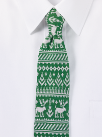 Reindeer Knit Silk Tie - Green/White