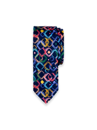 Geometric Italian Printed Silk Tie - Navy Multi