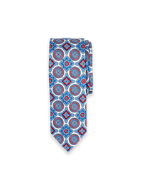 Medallion Italian Printed Silk Tie - Blue/Red