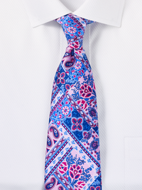 Paisley Italian Printed Silk Tie - Pink/Blue
