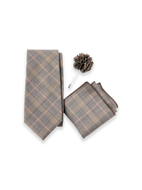 Plaid Woven Silk Tie Gift Set - Tan Multi