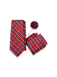 Tartan Woven Silk Tie Gift Set - Red Multi