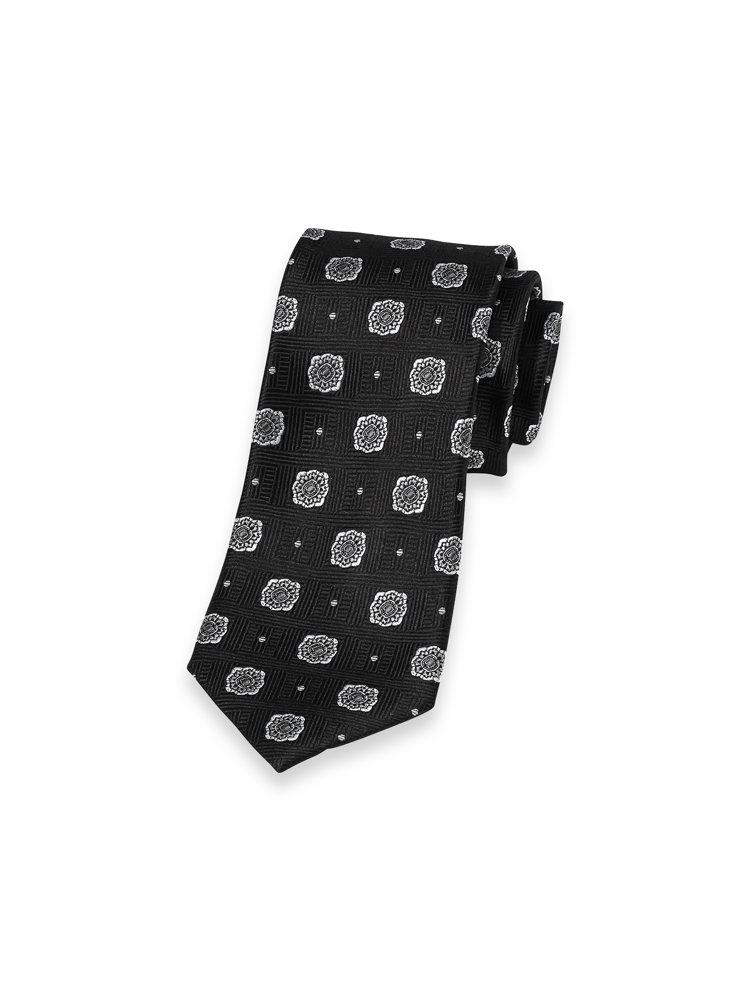 Medallion Woven Silk Tie - Black