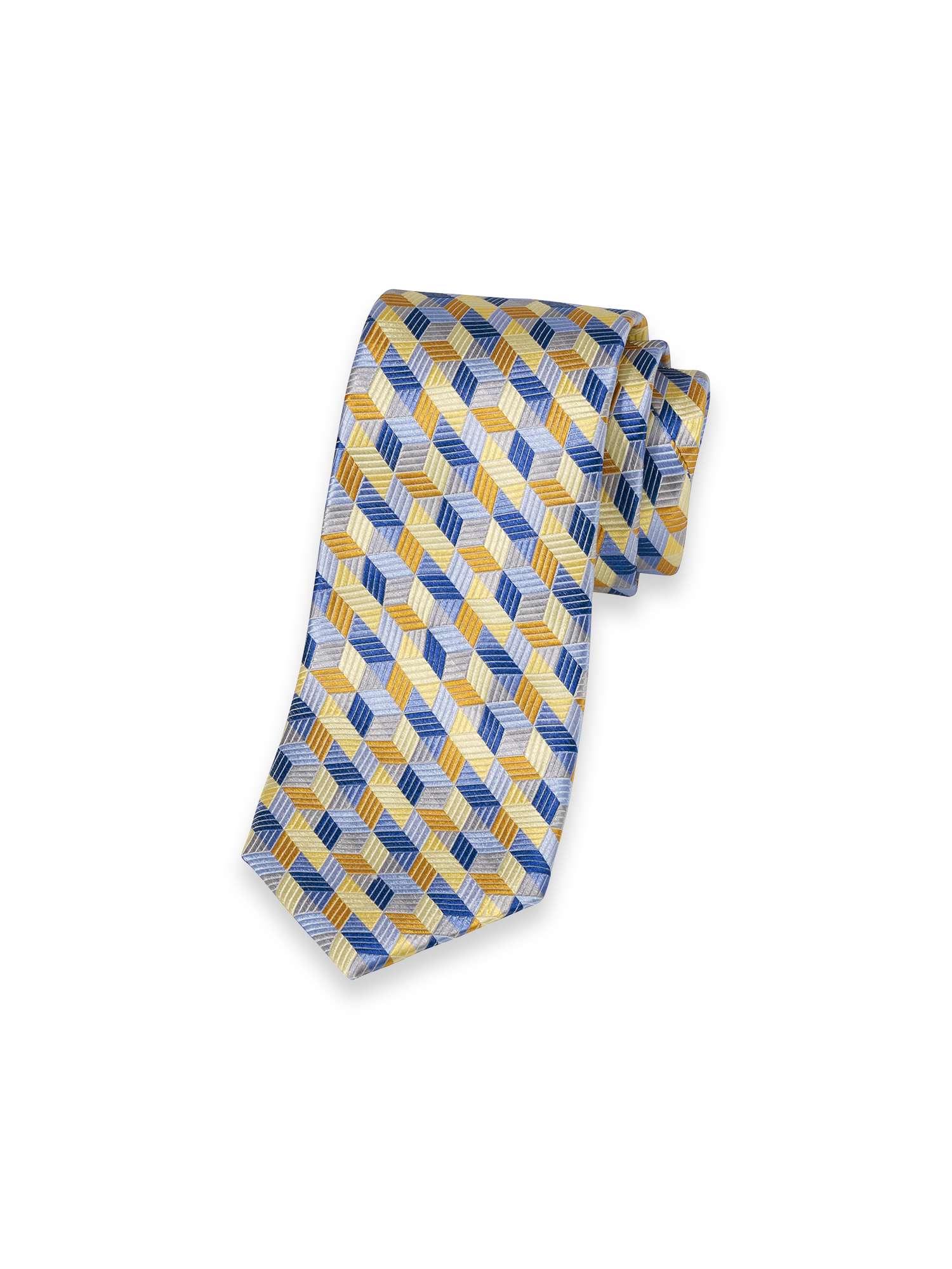 Geometric Woven Silk Tie - Yellow/blue