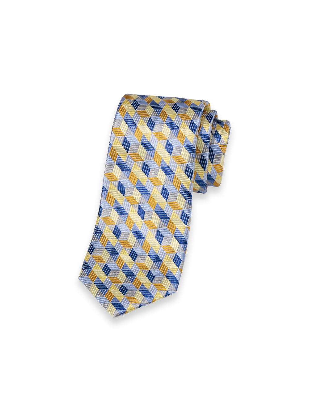 Product Image of Geometric Woven Silk Tie-Yellow/Blue