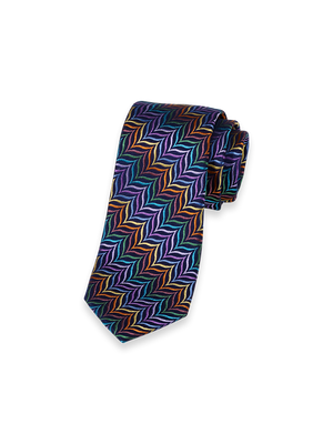 Herringbone Woven Silk Tie - Purple Multi