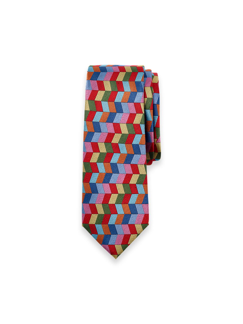 Product Image of Geometric Woven Silk Tie-Red Multi